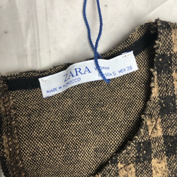 Zara Woman’s Short Sleeve Checkered Ruffle Top Size Small - Picture 4 of 6